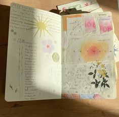 an open book with pictures and writing on it