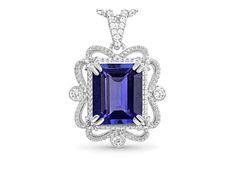 4.22ctw Octagonal Tanzanite and Cubic Zirconia Rhodium Over Sterling Silver Pendant with chain. Elegant Emerald Cut Platinum Gemstone, Elegant Emerald Cut Gemstones For Formal Occasions, Platinum Gemstone Necklace In Fine Jewelry Style, Platinum Pendant Jewelry For Formal Occasions, Fine Jewelry Diamond Gemstones With Diamond Cut, Fine Jewelry Diamond With Diamond Cut, Elegant Emerald Cut Gemstones With Accent Stones, Exquisite Formal Gemstone Pendant, Exquisite Pendant Gemstones For Formal Occasions