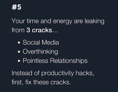 the text reads, your time and energy are leaking from 3 cracks social media overthiling pointers