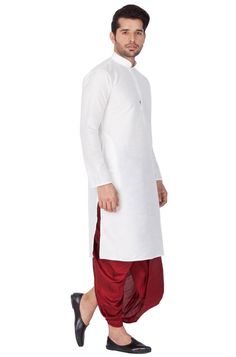 Vastramay brings to you this Stylish yet Comfortable Men White Men Cotton Art Silk Solid Kurta and Dhoti Pant Set. Adorn it for a perfect Classy and Trendy look. Pair it with a juti or a mojari for the Royal look. Product Features :  Top Color: White Top Fabric: Cotton Art Silk Product Type: Kurta and Dhoti Pant Set Product Length: Knee Length Hemline: Straight Fabric Purity: Blended Weave Pattern: Regular Placket: Button Placket Collar: Mandarin Collar Sleeves: Long Sleeves Traditional Harem Kurta For Festive Occasions, Traditional Harem Kurta For Festive Season, Festive Traditional Harem Kurta, Traditional Straight Kurta In Cotton, Traditional Cotton Straight Kurta Bottoms, Traditional Cotton Pants With Drape, Cotton Art, Men's Kurta, Dhoti Pants