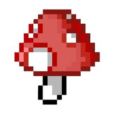 an image of a red mushroom pixelated in the style of 8 bit video game art