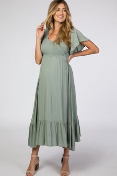 Light Olive Smocked V-Neck Maternity Midi Dress Light Green Maternity Dress, Summer Baby Shower Dress For Mom, Sage Maternity Dress, Sage Green Maternity Dress, Watermelon Clothes, Green Maternity Dress, Fall Maternity Dress, Maternity Photo Dress, Green Maternity Dresses