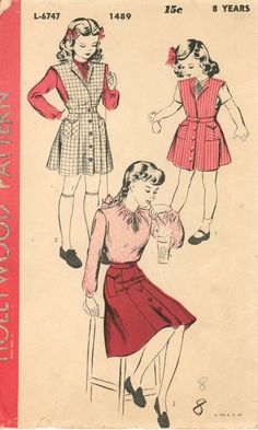 Hollywood 1489 Front-Button Skirt w Detachable Jumper Top & Blouse Sz 8 COMPLETE Retro Top With Button Closure And Spread Collar, Fitted Retro Mini Skirt With Button Closure, Bolero Sewing Pattern, 1940s Clothes, 1940 Blouse, 1930s Blouse Pattern, 1970s Collared Tops With Button Closure, 1950s Skirt, 1940s Outfits