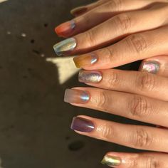 . design ~ . . . . ●free… | Instagram Simple Nails 1 Color, Cool Natural Nail Designs, Short Pearly Nails, Fake Natural Nails, Scribble Nails, Unique Short Nails, Gemstone Nails, Southside Tattoo, Shimmer Nails