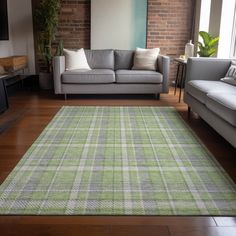 a living room filled with furniture and a green rug