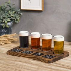 Set of 2, Dark Brown Wood 4-Glass Beer Flight Sampler Trays with Chalkboard Labels-MyGift Wood Beer, Rustic Chalkboard, Beer Wood, Liquid Chalk Markers, Wood Serving Board, Liquid Chalk