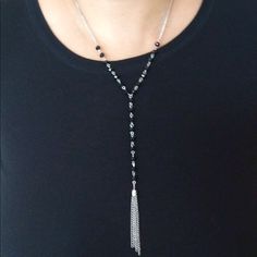 Brand New With Tag Woman’s Beaded Drop Down Necklace Has Lobster Clasp Closing And Extender . Black And Silver Toned Size 16” Long Plus 2.5” Extender Other Colors Available - See Pics Make An Offer Elegant Black Crystal Necklace With Beaded Chain, Elegant Dangle Beaded Necklaces With Silver Beads, Silver Long Beaded Necklace With Black Beads, Elegant Silver Beads Dangle Necklace, Elegant Silver Beaded Necklaces With Black Beads, Elegant Silver Beaded Necklace With Black Beads, Silver Necklace With Black Beads For Party, Elegant Sterling Silver Necklace With Black Beads, Silver Long Necklace With Black Beads