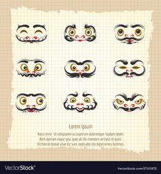 an old paper with different faces and eyes in the form of masks on grungy background