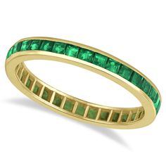 Princess-Cut Emerald Eternity Ring Band 14k Yellow Gold (1.36ct) Emerald Eternity Ring, Sapphire Eternity Ring, March Birthstone Ring, May Birthstone Rings, Princess Cut Gold, Ring Guard, Channel Setting, Princess Cut Rings, Eternity Band Ring