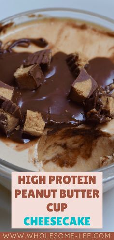 high protein peanut butter cup cheesecake in a bowl