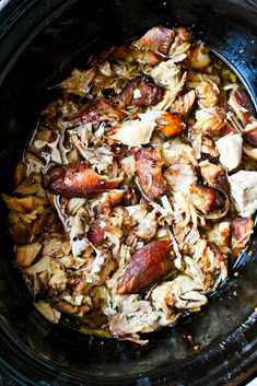 the food in the slow cooker is cooked and ready to be eaten for consumption