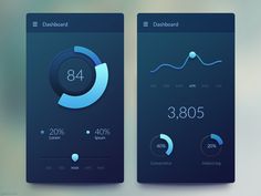 two screens showing different dashboards on the same screen, one is blue and the other is