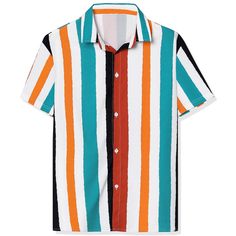 The collision of different multicolor-striped shirts is the color of summer and a dazzling presence in the crowd. This button short-sleeved shirt with a contrast stripe design shows a charming man in summer. It is easy to match. You can wear a solid color tank top inside, or pair it with jeans or pants. A perfect gift for family, friends, boyfriends, or colleagues. Striped Shirt With Button Closure For Summer, Striped Short Sleeve Shirt For Vacation, Striped Short Sleeve Beach Shirt, Orange Button Closure Shirt For Summer, Orange Summer Shirt With Button Closure, Striped Button Closure Shirt For Summer, Multicolor Hawaiian Shirt With Button Closure, Striped Shirt With Button Closure For Beach, Striped Button-up Shirt For Summer