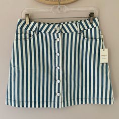 Nwt Forever 21 Blue And White Stripe Denim Skirt. Real Working Buttons Up The Entire Front Of Skirt, Front Pockets, And Belt Loops. Not Flaws Noted. Women’s Size Medium. Summer Cotton Button-up Denim Skirt, Button-up Cotton Denim Skirt For Summer, Cotton Button-up Denim Skirt For Summer, Blue Buttoned Mini Skirt For Summer, Blue Button-up Cotton Skirt, Blue Button-up Cotton Denim Skirt, Blue Cotton Button-up Denim Skirt, Trendy Button-up Mini Skirt For Summer, Forever 21 Summer Bottoms With Button Closure