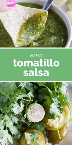 salsa with tortilla chips and cilantro in a white bowl on the side