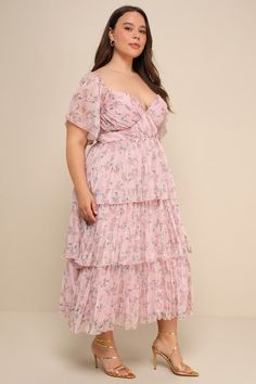 The loveliest of celebrations call for an effortlessly elegant look like the Lulus Gentle Charm Mauve Floral Print Pleated Tiered Midi Dress! Pleated woven chiffon, with a delicate floral print throughout, shapes a gather bodice, a sweetheart neckline, and fluttery short sleeves. A flattering, set-in waist tops a twirly tiered skirt that boasts an A-line silhouette that falls to a midi hem. Hidden back zipper/clasp. Fit: This garment fits true to size. Length: Mid-calf length. Size medium measur Floral Midi Dress Wedding, Bridal Shower Dress For Guest, Chiffon Dress With Sleeves, Midi Dress Wedding, Best Wedding Guest Dresses, Bridal Shower Outfit, Tea Party Dress, Dress Pleated, Bridal Shower Dress