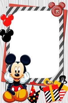 a mickey mouse birthday card with a photo frame