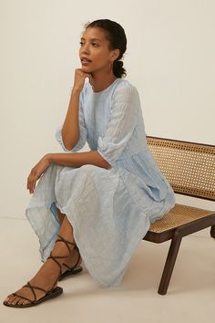 Textured Tiered Midi Dress Oversized White Shirt, Staple Dress, Frill Dress, Tiered Midi Dress