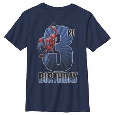 We know that even superheroes need to let their hair down from time to time, especially on your birthday! So put that cape in the closet, kick back, and get ready to apply your superpowers of digestion to some cake while wearing the officially licensed Marvel Spider-Man Swinging 3rd Birthday Boys' Graphic T-Shirt! This awesome design features Spider-Man showing off his arachnid abilities while web-swinging across the front, along with the statement: "3rd Birthday" printed in large blue lettering Superhero Birthday T-shirt With Short Sleeves, Superhero Short Sleeve T-shirt For Birthday, Superhero Short Sleeve Birthday T-shirt, Superhero Character Print Birthday T-shirt, Superhero Character Print T-shirt For Birthday, Superhero Style Short Sleeve T-shirt For Birthdays, Superhero Style Short Sleeve T-shirt For Birthday, Superhero Graphic Print Tops For Birthday, Spider Man Swinging