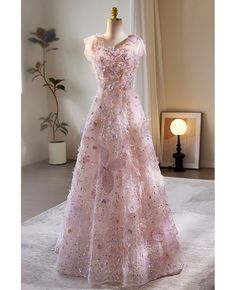 Get 10% off now! Buy fairytale pink aline flowers prom dress with sequins petals at cheap price online. Free stable shipping and pro custom service since 2009. Flowers Prom Dress, Flower Prom Dress, Spaghetti Strap Prom Dress, Stunning Prom Dresses, Dress With Sequins, Sequin Prom Dress, Quality Dresses, Dress Spaghetti, Prom Dresses Lace