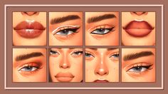 multiple images of different women's eyes and lips with various makeup types on them