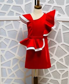 This beautiful interview dress with peplum and  shoulders ruffles. Zipper back.  Can  be made special for your little girl in any size and color. Dress is tailored to order in any standard size. The size chart is the picture of the listing.   For custom order we would need : chest, waist, hips, full height, length  from shoulder to waist, length from waist to the hem. Recommendations for care: Dry clean, soft or steam iron. Yellow Pageant Dresses, Pageant Outfits, Interview Dress, Neoprene Dress, Girl Red Dress, Dress With Ruffles, Pageant Dress, Interview Outfit, Steam Iron