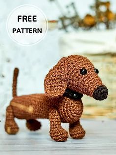 a crocheted dog is shown with the words pattern on it's side