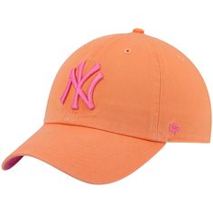 Men's New York Yankees '47 Orange Mango Magenta Undervisor Clean Up Adjustable Hat Preppy Hat, New York Yankees Logo, Yankees Logo, Cute Preppy Outfits, Girly Accessories, Fabric Strap, Cute Hats, Curves Workout, Cute Fits