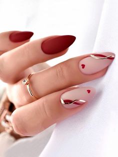 Color: Multicolor Nail Shapes: Almond Type: Color Nails Pattern Type: Heart Batteries Included: No Press On Nails Material: ABS Nails Pattern, Manikur Kuku, Valentine Nails, Heart Nail, Colorful Nails, Manicure Tips, Lines On Nails, Fake Nails With Glue, Color Nails