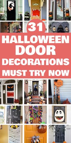 31 creative and fun Halloween door decorations to inspire your home’s spooky transformation. Diy Front Door Halloween Decor, Diy Halloween Front Door Decorations, Mummy Decorations, Door Stand, Door Decoration Ideas, Creepy Creatures, Spider Web Decoration, Easy Halloween Crafts