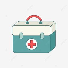 a medical kit with a red cross on the front and blue bottom, illustration, icon png and psd