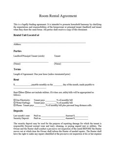 a room rental agreement is shown in this document