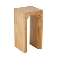 a wooden stool with an arch shaped like a piece of wood on the top and bottom