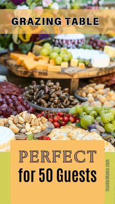 Planning a party for a large group? Learn how to set up a stunning grazing table for 50 people that will impress your guests. This guide includes tips on selecting the best cheeses, meats, fruits, and more. Create a visually appealing and delicious spread that everyone will love. Follow our easy steps to make your next event unforgettable. Click to get started and wow your guests! Appetizers And Desserts Party, How To Plan Food For A Party, Grazing Table Ideas Engagement Party, Party Food For Large Groups, 40 Person Grazing Table, Apps For Large Parties, Charcuterie For A Large Crowd, Savory Grazing Table, Amount Of Food For Party