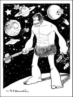 an illustration of a man standing on the moon with planets and stars in the background