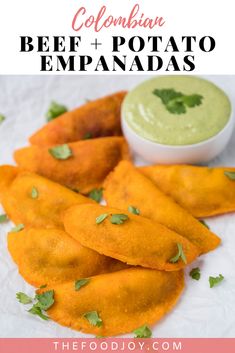 some food that is on top of a paper towel with the words, mexican beef and potato empanadas