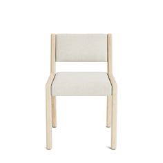 a white chair with a wooden frame on the back and seat, against a white background