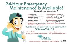 an advertisement for a maintenance company with a man talking on the phone and holding a wrench