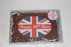 there is a chocolate cake with the british flag on it