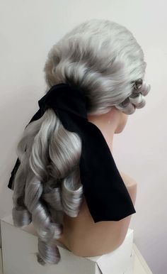 A Renaissence Male's Wig in Gray Color of the era of King Luis XVI. With a large voluminus base to hide your hair inside. Perfect fitting due to elastic base. Stable hairstyle that can last for many shows. Authentic Theatrical Wig. It has extra long hair and a very rich ponytail. Suitable also for the role of Judge. So if you are preparing a period drama, or going to a theme party and need a Georgian Period Wig, or you want to be King of France this wig is a great choice. Made in our small manuf Judge Wig, Victorian Male, Powdered Wig, 18th Century Wigs, Baroque Dress, Foam Wigs, Extra Long Hair, 18th Century Clothing, Century Clothing