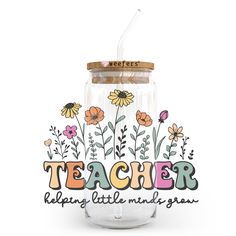 Teacher helping little minds grow 20oz Libbey Glass Can, 34oz Hip Sip, 40oz Tumbler UV DTF or Sublimation Decal Transfer - Weefers Cup Sublimation Designs, Cup Decal, Libbey Glass Can, Cup Designs, Cup Ideas, Cricut Craft, Cricut Craft Room, Dtf Printing, 40oz Tumbler