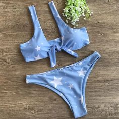 Star Spangled Bow Bikini – Sunset and Swim Fashion Swimwear, Stars Pattern, Hot Swimwear, Floral Ribbon, Cute Bathing Suits, Blue Stars