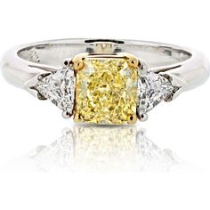 Radiant Glow 1.27 Carat Fancy Yellow Three Stone Diamond Engagement Ring Yellow Diamond Platinum Ring With Center Stone, Elegant Gia Certified Trillion Cut Ring, Yellow Diamond Cut Platinum Ring, Yellow Platinum Diamond Ring With Diamond Cut, Yellow Brilliant Cut Platinum Ring, Luxury Heart Cut Gia Certified Rings, Gia Certified Classic Yellow Diamond Ring, Luxury Trillion Cut Rings, Yellow Platinum Diamond Wedding Ring