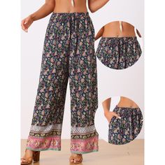 Bohemian floral patterns will make you look special and are a timeless element of summer. The elegant pants flutters gently in the breeze, which is very charming. Convenient two side pockets, high waist and flexible drawstring make it a stylish and gorgeous pants for women. Wear it with a t-shirt, camisole top, flats or heels. Bohemian Pants, Elegant Pant, Pockets Pants, Bohemian Floral, Straight Trousers, Womens Fleece, Pocket Pants, Boho Women, Bottom Clothes