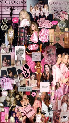 a collage of pink and black images