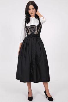 Hofen Schwaben Tracht  Beautiful 3  pc Traditional  Festive Krueger  Collection Dirndl with 85 cm/ 33.5" long skirt with 2 aprons - German Specialty Imports llc Dirndl Blouse, Black Apron, Dirndl Dress, Langer Rock, Cotton Apron, Historical Dresses, Skirt Length, Long Skirt, Pretty Outfits