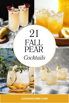 Refreshing fall-inspired pear cocktails, including martinis and bourbon drinks, perfect for autumn gatherings. Pear Drinks Alcohol, Large Batch Fall Cocktails, Pear Liqueur Recipes, Fruity Cocktail, Fall Winter Cocktails, Fall Champagne Cocktails, Fall French 75, Pear Thanksgiving Cocktail