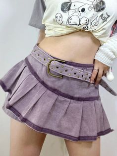 Grape Soda' Low Waist Denim Beads Lace-Up Skorts AlielNosirrah Purple Y2k Aesthetic, Purple Y2k, Y2k Kawaii, Purple Jeans, Purple Skirt, Y2k Aesthetic Outfits, Crop Top Outfits, Fashion Tv, Grunge Y2k