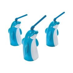 four blue and white toothbrush holders on a white background, with one being used as a toothbrush dispenser