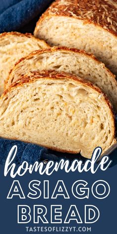 homemade asiago bread with text overlay